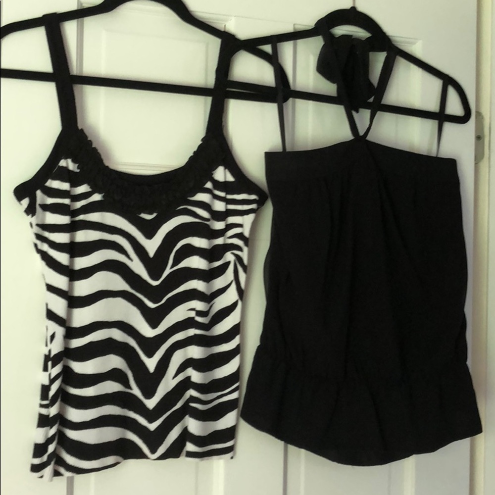 Cotton zebra tank & silk  neck tie top